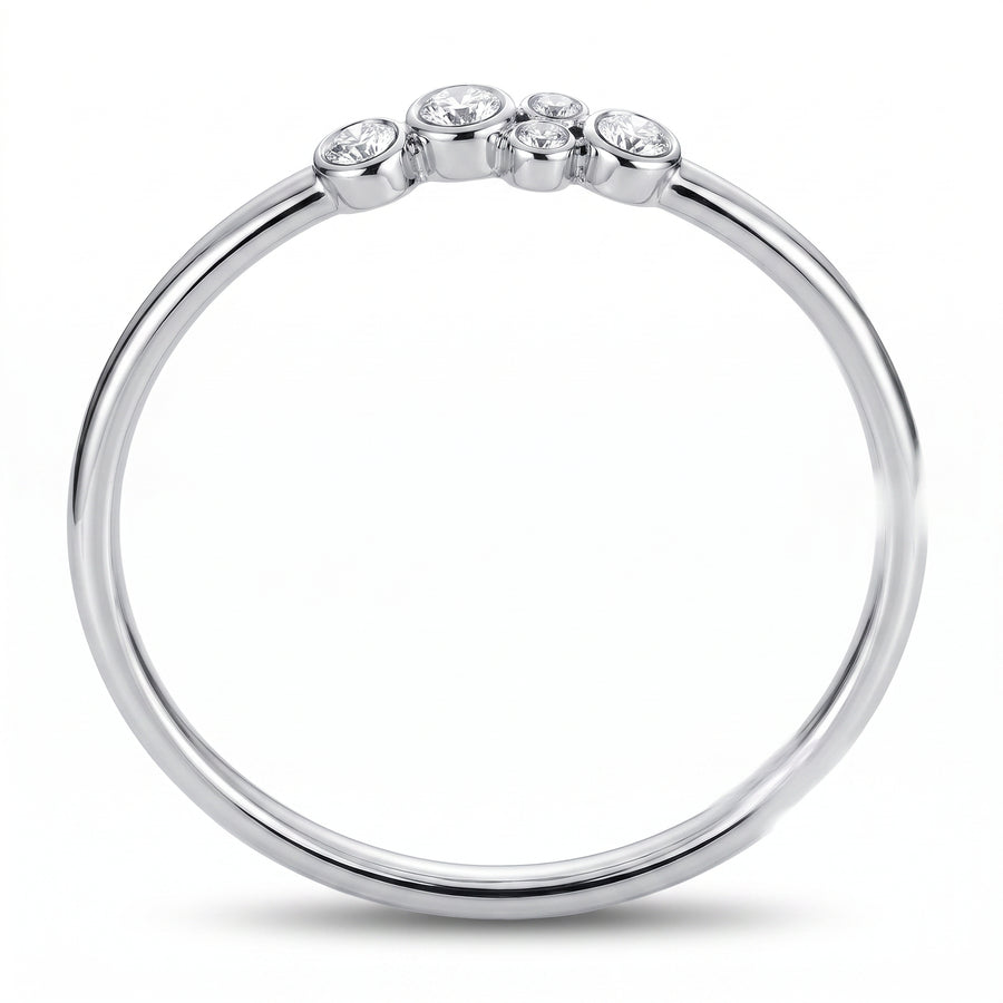 A silver bangle with round-cut diamonds set in a cluster row at the top, shown against a plain white background.